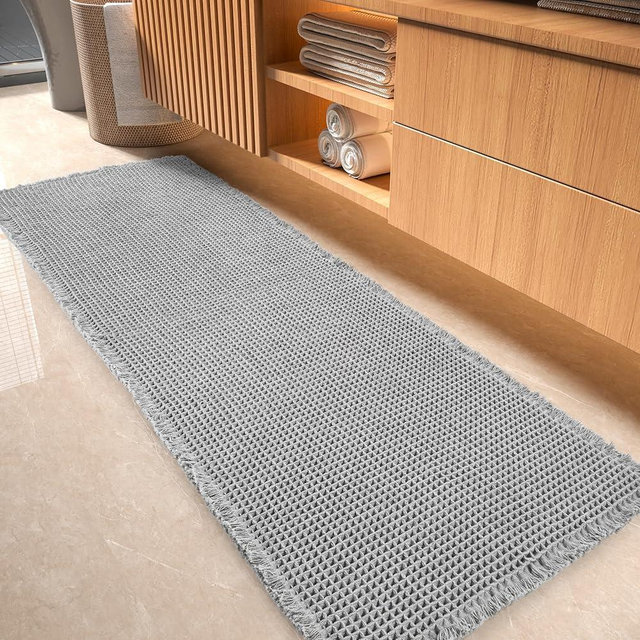 tchdio Waffle Bath Mat-Runner Rug, Super Absorbent Non Slip Bath Mats for Bathroom Runner Rug Machine Washable Long Bathroom Rugs with Tassels, Bath Rugs for Bathroom Floor Beside Tub, 2' x 6'