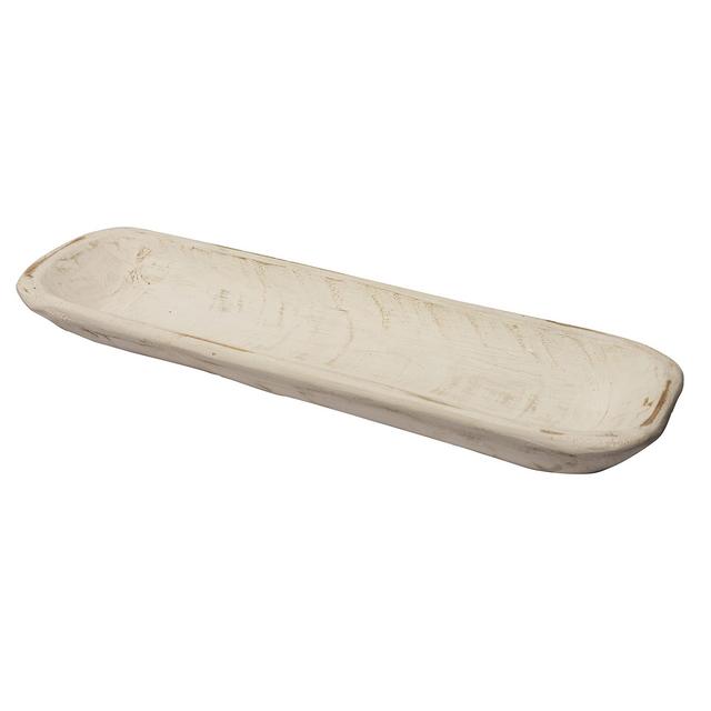 Decorative Wooden Dough Bowls Decor 20 Inch, Wood Long Dough Bowls Large, Wooden Dough Bowls Long Wooden Bowl, Baguette Bowl Wooden Large Dough Bowl Centerpieces, White Dough Bowl Wood Dough Bowl