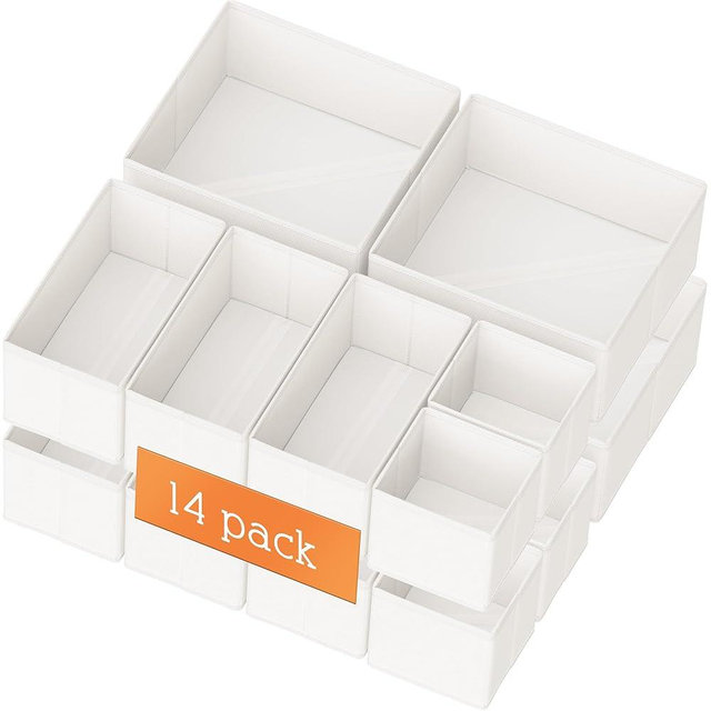 Criusia Drawer Organizer Clothes, 14 Pack Dresser Organizer for Baby Clothes, Underwear, Sock- Foldable Closet Organization and Storage Dividers Bins for Nursery, Bedroom and Dorm (White)