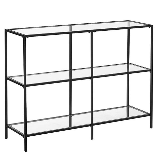 VASAGLE 39.4” Console Sofa Table with 3 Shelves, Steel Frame, Tempered Glass Shelf, Modern Style, for Entryway Living Room Bedroom, Black ULGT027B01