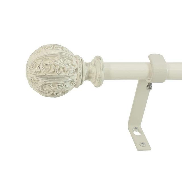 Decopolitan Leaf Ball 5/8" Curtain Rod Set, 26 to 48 Inches, Distressed Ivory
