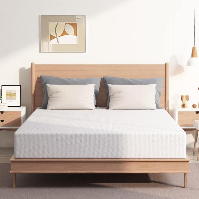 EGO White 8 Inch Queen Memory Foam Mattress, Cooling Gel Green Tea Mattress Bed in a Box, CertiPUR-US Certified, Double Mattress, 60"×80", Medium Firm