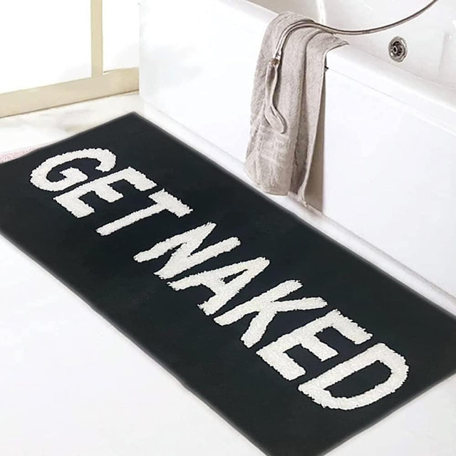 Get Naked Bath Mat Cute Bathroom Rugs Bathroom Runner Rug Non Slip Microfiber Bath Rugs Funny Bathroom Decor Black Bath mat for Tub and Shower,Machine Washable,18”x47”