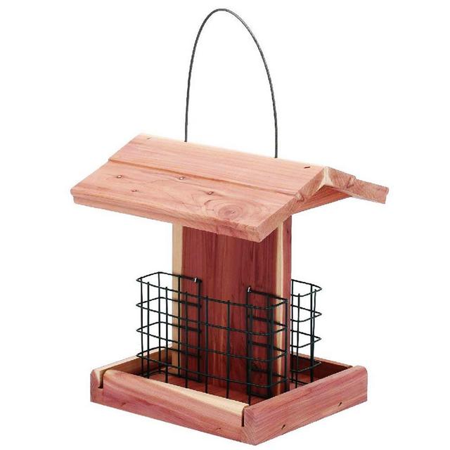 Solution4Patio Homes Garden Suet Bird Feeder with Perch USA Cedar Wood Handmade Double Suet Cages Cake Holder for Woodpeckers, Bluebirds, Cardinals, Starlings, Jays, Nuthatches #G-8471