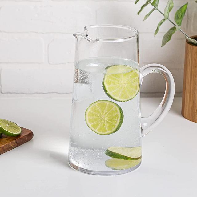 Glass Water Pitcher 48 Ounce Clear Beverage Pitcher with Easy to Pour Lip Spout By Glavers - Elegant Serving Carafe for Juice, Cocktail, Sangria, Lemonade, and Soda. Dishwasher Safe