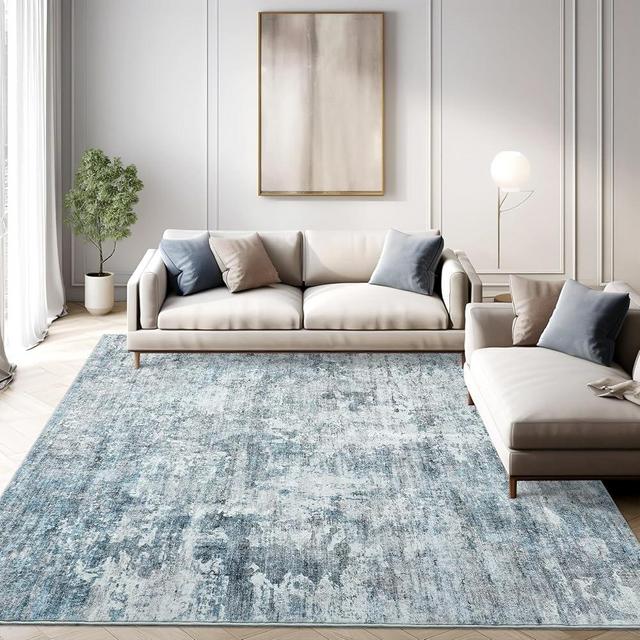 Soalmost Area Rug 6x9 Abstract Rugs for Living Room 6 x 9 Washable Rugs Blue Non Slip Low Pile Rugs for Bedroom Dining Room Foldable Thin Rugs