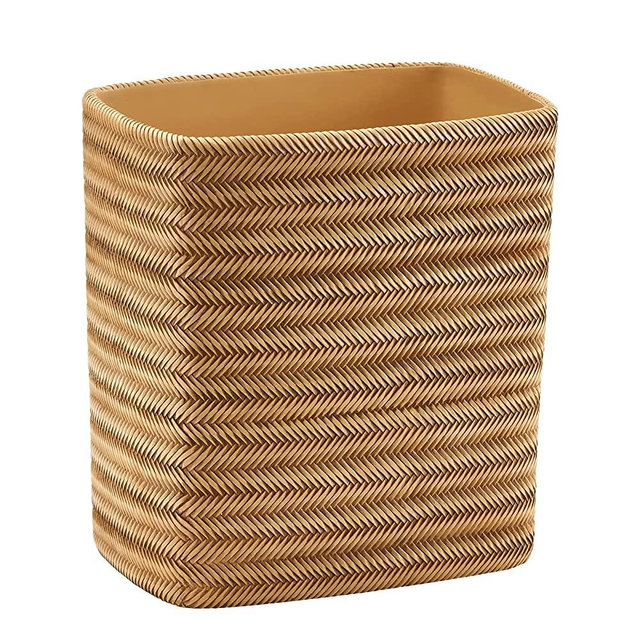 Polytree Bathroom Trash Can 1.8 Gallon Small Kitchen Garbage Can,Decor Wastebasket for Bedroom Office,Resin Hand-Carved Wicker Natural