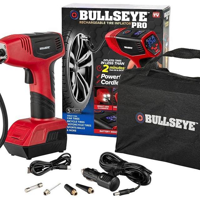 Bullseye Pro Digital Tire Inflator ASON TV Car Tire Air Pump Compressor Automatic 150 PSI w/Gauge Display Screen & Pre-set Pressure in KPA, PSI, BAR, Kg/cm, Built-in LED Lights, Rechargeable