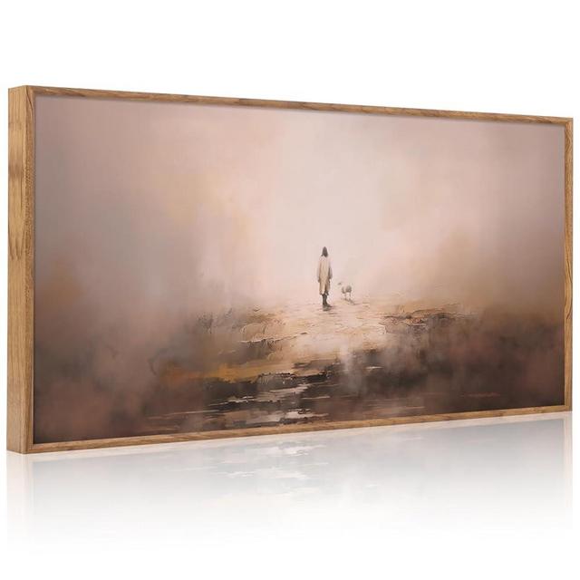 Aurlan Jesus Christian Framed Wall Art(40"x20"), Abstract Jesus Leaves The 99 Parable of The Lost Sheep Canvas Artwork, Large Neutral Watercolor Inspiring Good Shepherd Decor for Church Room Christian Faith Gift