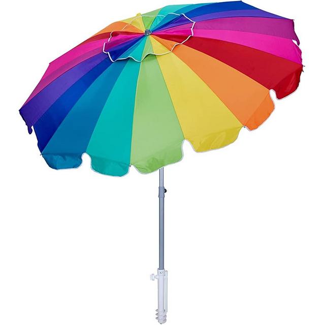 AMMSUN 7.5 Foot Heavy Duty HIGH Wind Beach Umbrella with sand anchor & Tilt Sun Shelter, UV 50+ Protection Outdoor Sunshade Umbrella with Carry Bag for Patio Garden Beach Pool Backyard (Rainbow)