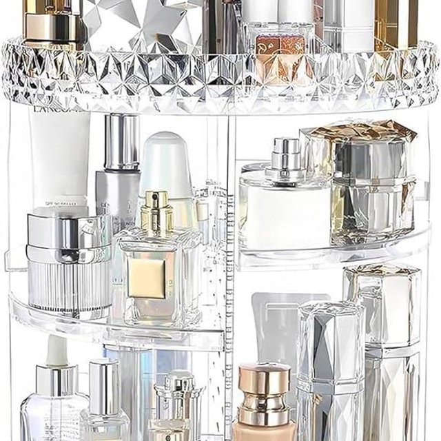 ZHIAI 360 Rotating Makeup Organizer, Large Capacity Cosmetics Organizer for Perfume Holder Organizer Countertop, DIY Adjustable Bathroom Makeup Carousel Holder Rack, Clear Diamond