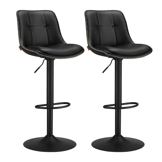 VASAGLE Bar Stools, Set of 2 Swivel Bar Chairs, Adjustable Height, Quilt, Synthetic Leather Kitchen Stools with Back and Footrest, Dining Room, Counter, Steel, Ink Black ULJB095B01