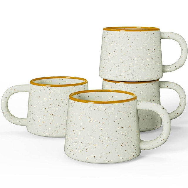 Bulete Ceramic Coffee Mugs, 12 oz Anti-Tip Mug Sets, Dishwasher & Microwave Safe, Modern Stackable Coffee Cups Set for Latte, Hot Tea, Cappuccino, Set of 4, Housewarming Wedding Present (Beige)