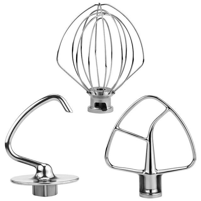 3 Pieces Stand Mixers Repair Set Stainless Steel for Kitchen Tilt-Head Stand Mixers K45DH Dough Hook K45B Coated Flat Blade Paddle K45WW Wire Whip Replace for Kitchen-aid Accessories by AMI PARTS