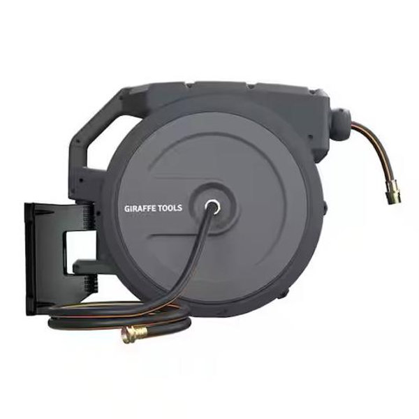 Giraffe Tools Garden Retractable Hose Reel-5/8 in.-90 ft., Metal Bracket, Wall Mounted, Dark Grey AW4058US-MB
