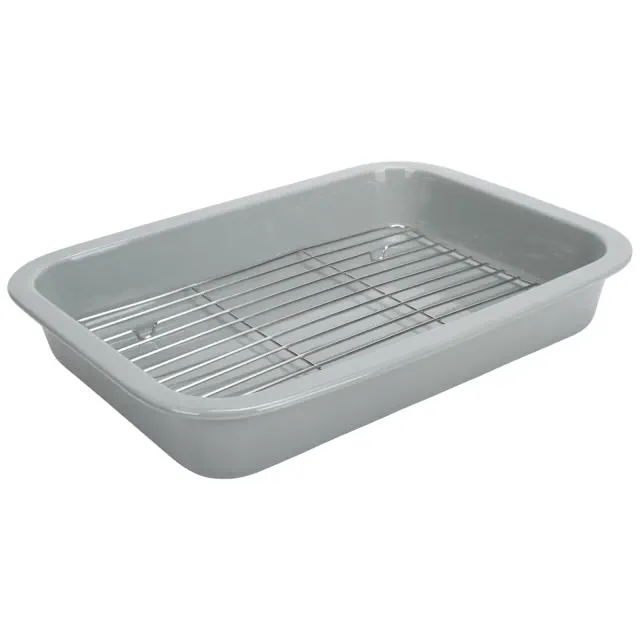 Elanze Designs Large 9x13 inch Stoneware Porcelain Baking Dish With Stainless Steel Rack, Grey