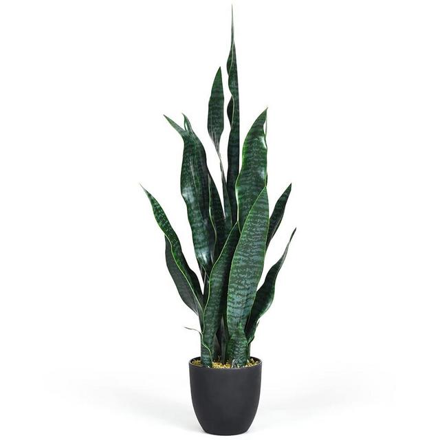 Goplus Fake Snake Plant, 36" Tall Artificial Potted Floor Plant, Large Faux Sansevieria Plant with 6'' Pot and 20pcs Leaves for Living Room House Modern Office Indoor Decor