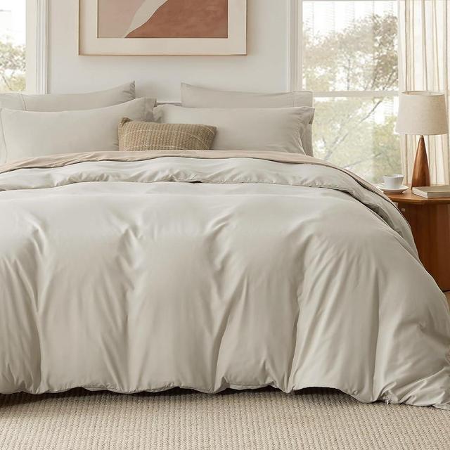 Bedsure Queen Duvet Cover with Fitted Sheet - Soft Double Brushed Bedding Set with Zipper Closure, 6 Pieces, Includes 1 Duvet Cover, 1 Fitted Sheet, 2 Pillow Shams, 2 Pillowcases, NO Comforter, Linen