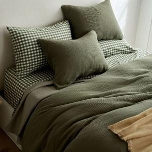 QUINCE - Organic Airy Gauze Duvet Cover Set - Queen - Olive