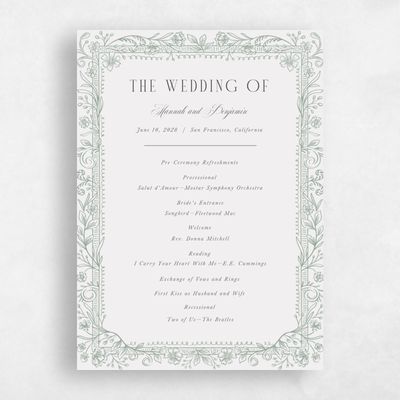 Sage, Green Wedding Program - Tauriel