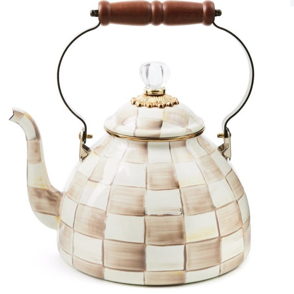Mackenzie Childs 3 quart Tea Kettle - Mocha Check
