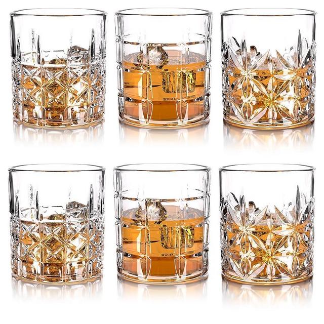 Hyglazelle Whiskey Glasses Set of 6, 12oz Old Fashioned Whiskey Glasses Gift for Scotch Cocktails Rum Cognac Vodka Liquor - Rocks Glasses Men Gift(Mixed)