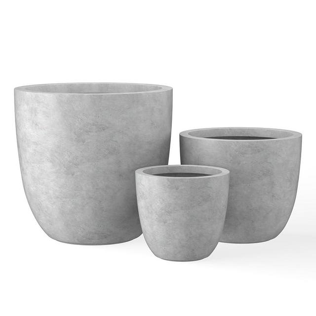 Kante 18",14",10" Dia Concrete Round Planters (Set of 3), Outdoor Indoor Large Planter Pots with Drainage Hole and Rubber Plug for Home Patio Garden, Natural Concrete