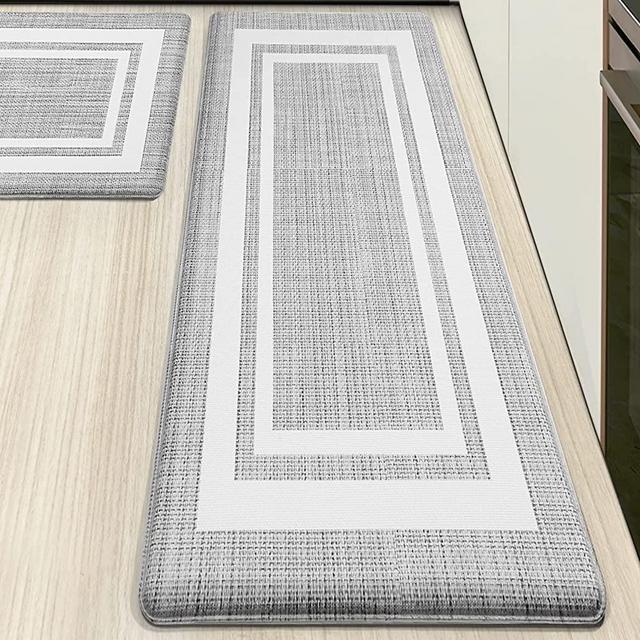 WEZVIX Anti Fatigue Kitchen Rugs and Mats 2 PCS, Cushioned Floor Mat Non-Skid, Ergonomic Comfort Foam Standing Mat, Waterproof Kitchen Rugs for Floor, Kitchen, Office, Sink, Laundry - Grey and White