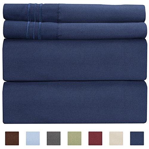 Full Size Sheet Set - 4 Piece - Hotel Luxury Bed Sheets - Extra Soft - Deep Pockets - Easy Fit - Breathable & Cooling - Wrinkle Free - Comfy – Navy Blue Bed Sheets – Fulls Royal Sheets – 4 PC