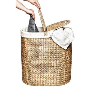 Seville Classics Water Hyacinth Oval Double Hamper, Hand-Woven