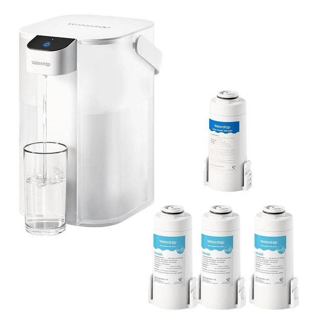 Waterdrop Rechargeable Electric Water Filter Pitcher, Instant Powerful Upgrade Countertop Water Dispenser & Waterdrop WD-EDFA Alkaline Filters Replacement for Waterdrop Electric Pitcher