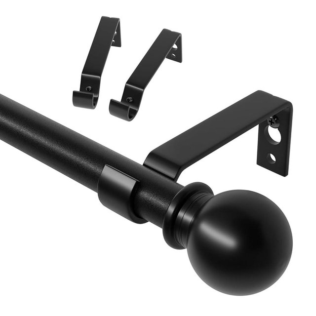 Black Curtain Rods for Windows 28 to 60 inch, Adjustable Curtain Rod Set with Brackets Easy Install, Decorative Slender 5/8 Diameter Drapery Rod, Heavy Duty Drape Pole for Living Room, Bedroom