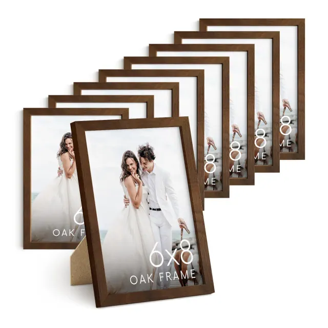 Haus and Hues Set of 9 Picture Frame with Plexiglass Cover, Walnut Oak, 6x8