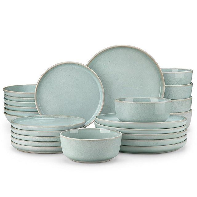 vancasso ANYA 24 Pieces Plates and Bowls Set, Mint Green Dinnerware Sets, Reactive Glaze Dishes Set for 6, Ceramic Dishware Sets Kitchen Dinner Set, Microwave & Dishwasher Safe