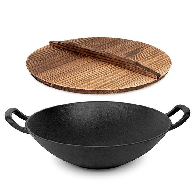 Nutrichef Pre Seasoned Cooking Wok Cast Iron Stir Fry Pan With Griddle  Skillet Reversible Grilling Plate Pan Kitchen Cookware : Target