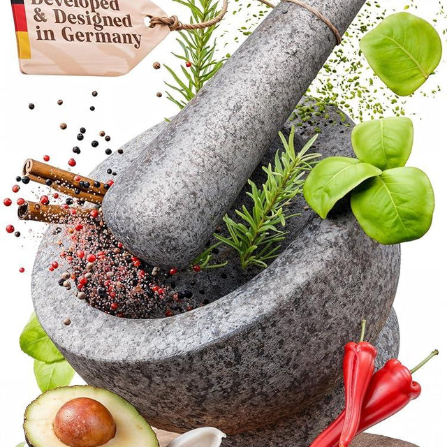 ChefSofi 3.5 Cup-Capacity Mortar and Pestle Set - Unpolished Heavy Granite for Enhanced Performance and Organic Appearance