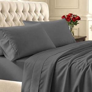 California Design Den Soft Queen Sheet Set - Soft 400 Thread Count Sateen, Natural 100% Cotton Sheets for Queen Size Bed, Deep Pockets for a Snug Fit, Durable Bedding Set - Grey