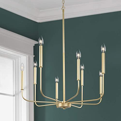 KSANA Gold Chandelier Modern Light Fixture for Bedroom, Foyer, Dining & Living Room, Kitchen, and Entryway (Upgraded Version, 2 Types of Height 8 Arms)