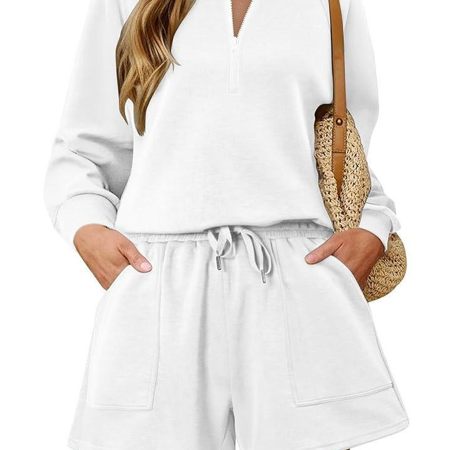KISSMODA 2 Piece Sets for Women Sweatsuit Casual Tracksuits Long Sleeve Tops and Shorts 2025 Lounge Outfits