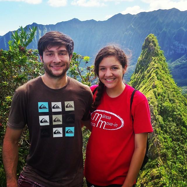 On top of the second peak on the Olomana hike in 2015