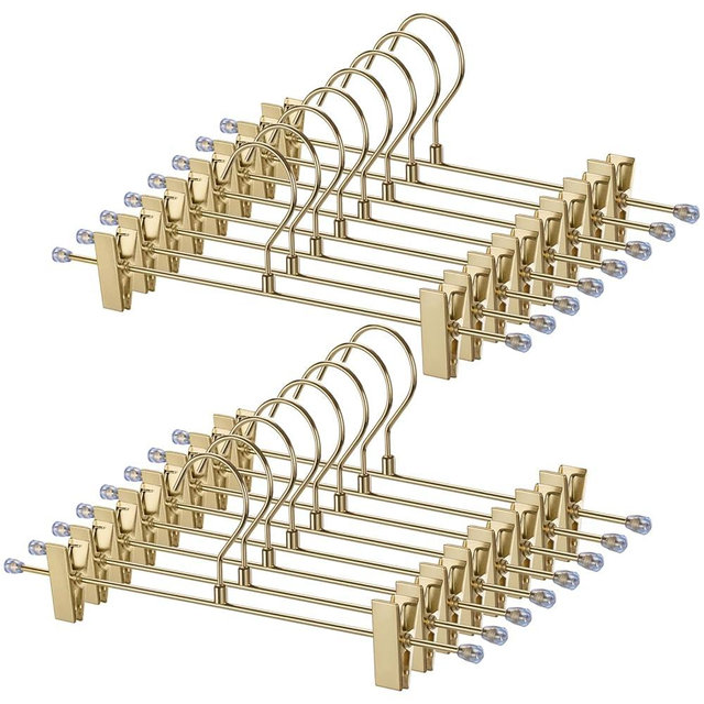 16-Pack Gold Pants Hanger, Adjustable Women's Skirt Hanger, Jeans Hanger Pants Hanger, Heavy Duty Space Saving Shorts Hanger ，uitable for Jeans, Shorts, Underwear, Sports Bras