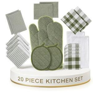 LANE LINEN Cotton Kitchen Towels Set, 6-Pack – Absorbent, Quick-Drying Dish Towels, 18" x 28", Premium Hand and Tea Towels - Olive