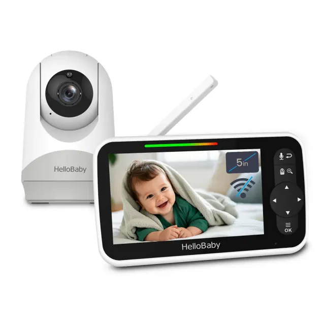 HelloBaby 5" Video Baby Monitor with Remote Pan-Tilt-Zoon - White