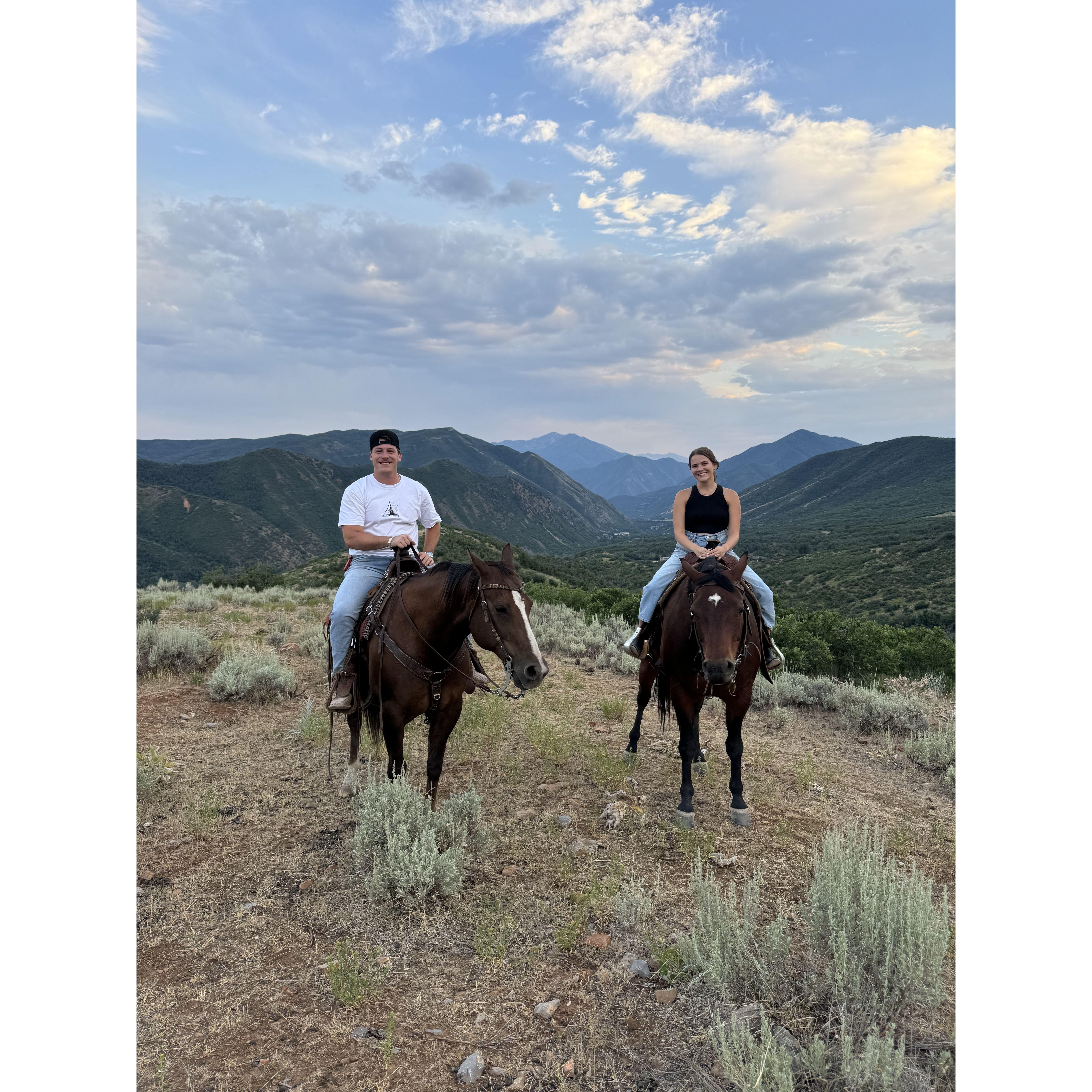 Riding horses together at Kaden and Candice's family's ranch!