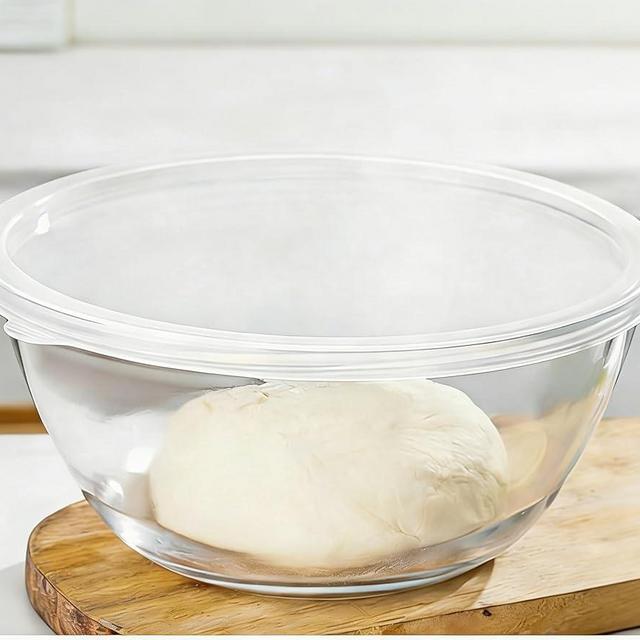 Bairuiin 4.7 Quart Extra Large Glass Mixing Bowl Clear Glass Salad Cooking Bowl with White Lid Big Glass Bowl for Sourdough Bread Making Food Prep Baking & Storage - Kitchen