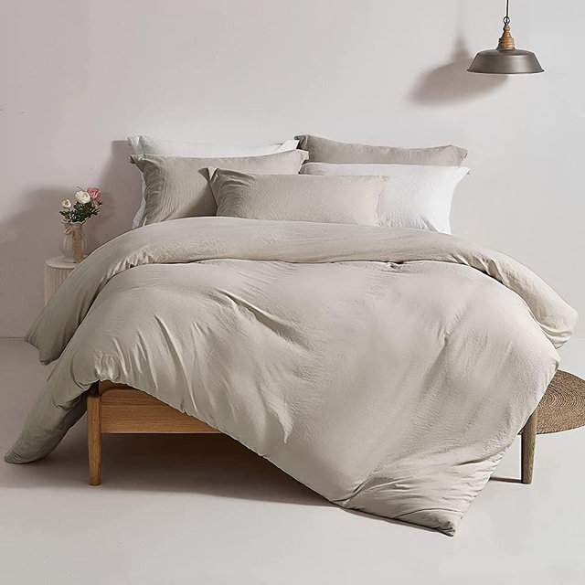 MILDLY Duvet Cover Set Full Size - 100% Washed Microfiber Super Soft Oatmeal Bedding Set 3 Pieces with Zipper Closure, 1 Duvet Cover 80x90 inches and 2 Pillow Shams