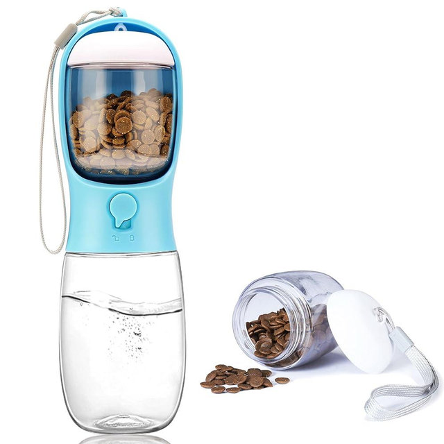 AVELORA Portable Dog Water Bottle with Food Container,15oz Leak-Proof Pet Water Dispenser for Dogs, Cats, Puppies,Built-in Activated Carbon Filter for Travel,Hiking, Walking,and Outdoor Activities