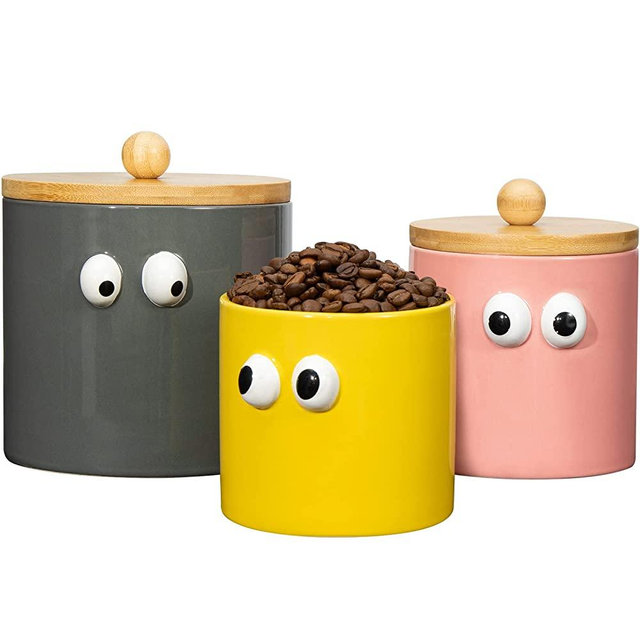 Weselljars 3PCS Canister Sets for Kitchen Counter, 50OZ Jars with Airtight Lids Ceramic Coffee Canister Sets for Flour, Cereal, Tea, Sugar, Cookies Spicies Great Home Decor and Present