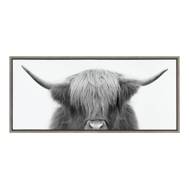 18" x 40" Sylvie Hey Dude Highland Cow by The Creative Bunch Studio Framed Wall Canvas Gray - Kate & Laurel All Things Decor
