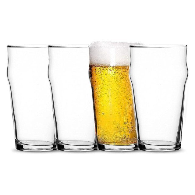 Bormioli Rocco Nonix 19.75 Oz Beer Glasses, 4-Piece, Made For Easy Drinking And Stacking, With A Classic Pint Glass Design, Made In Spain, Clear